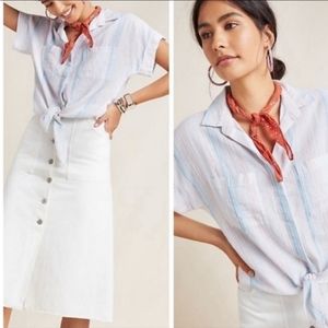 Anthropologie Cloth & Stone Linen Front Tie Short Sleeve Shirt